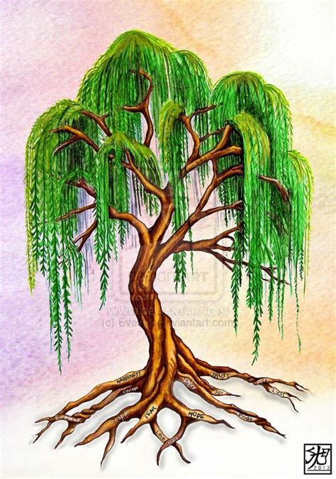 Willow Tree Tattoo Weeping Willow With Virtue Roots By ~everiris On