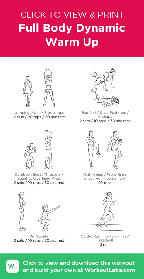 full body dynamic warm up click to view and print this illustrated exercise plan created with