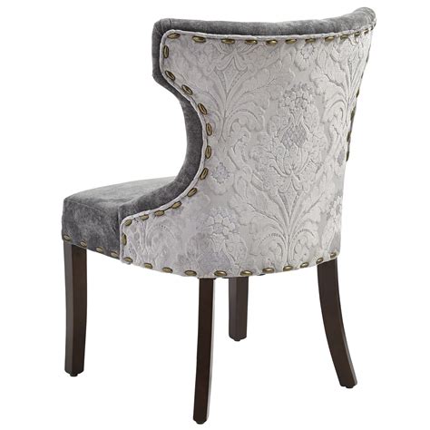 Hourglass Gray Damask Dining Chair With Espresso Wood Dining Chairs