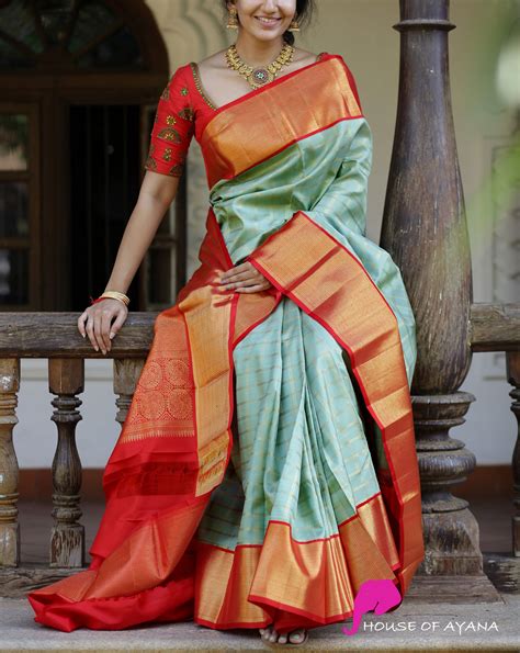 World And Traditional Clothing Designer Red Weaving Zari Border Bollywood Sari Kanjivaram Silk