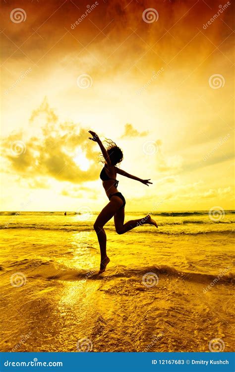 Jumping In The Sunset Rays Stock Image Image Of Leisure 12167683
