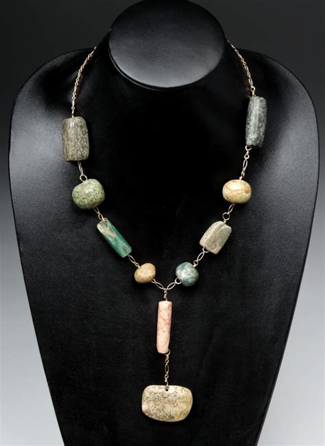 Wearable Mayan Stone Beaded Gold Chain Necklace