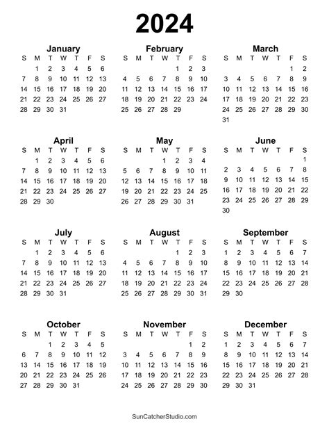 Free Printable 2024 Yearly Calendar Diy Projects Patterns Monograms