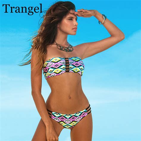 Trangel Bikini Swimwear Women 2018 Bikini Sexy Bandeau Swimsuit Print Bandage Bikini Brazilian