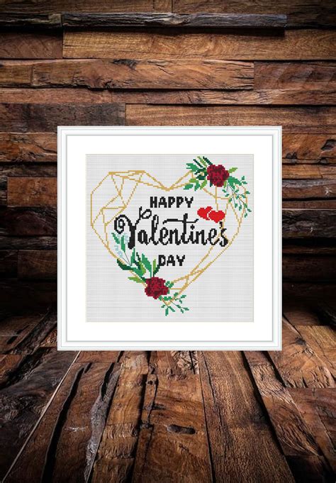 happy valentine s day cross stitch pattern easy counted etsy