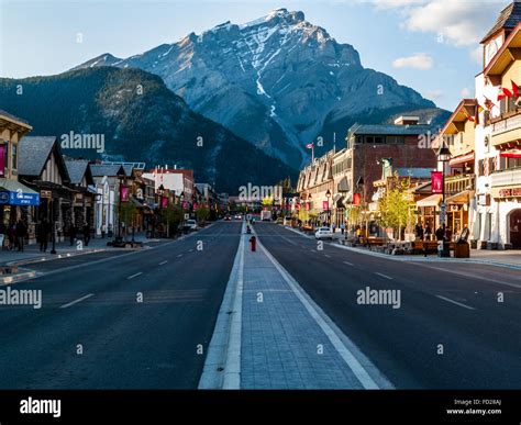 Close View Of Main Street Of Banff Townsite In Banff National Park