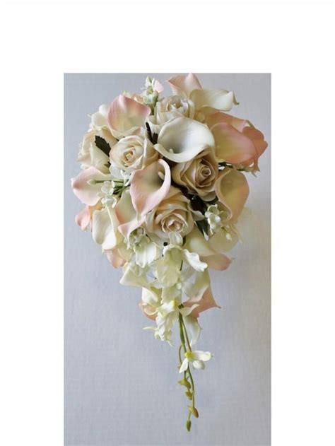 Cascade Wedding Calla Lily Bouquet Ivory Blush Bouquet Bridal Bouquet