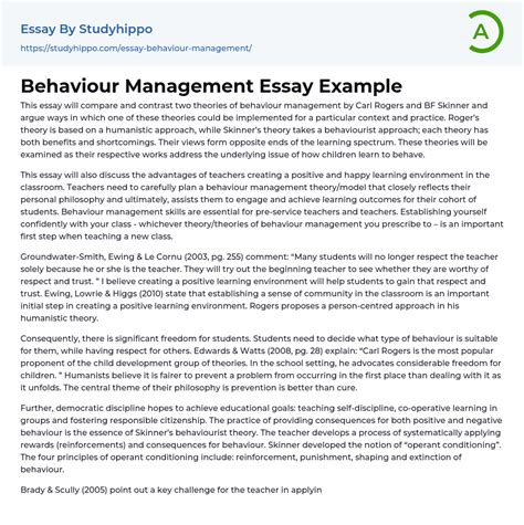 Behaviour Management Essay Example