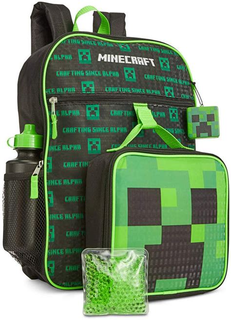 Bioworld Little And Big Boys 5 Pc Minecraft Backpack And Lunch Kit Set