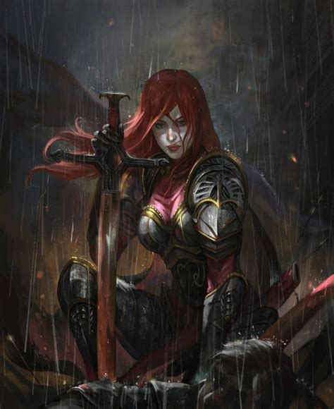 Fantasy Red Hair Woman Girl Warrior Sword Rai