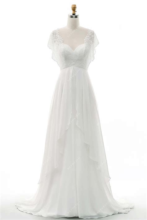 Batwing Sleeve Grecian Lace Chiffon A Line Outdoor Wedding Dress