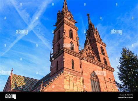 Architectural Detail Of The Protestant Cathedral Of Basel Stock Photo