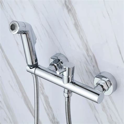 Two Functions Chrome Handheld Bidet Toilet Portable Bidet Shower Set With Solid Brass Hot And