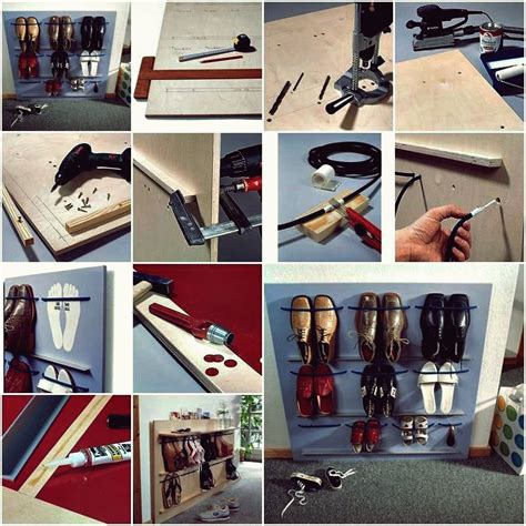 An die wand bekommt man das selbst gebaute regal mit winkeln. DIY platzsparende hängende Schuhregal - Haustricks