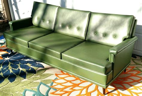 Vintage Mid Century Modern 60s Flexsteel Green Naugahyde Vinyl Couch