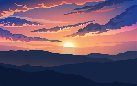 Cloudy Mountain Sunset Scene 2042985 Vector Art At Vecteezy