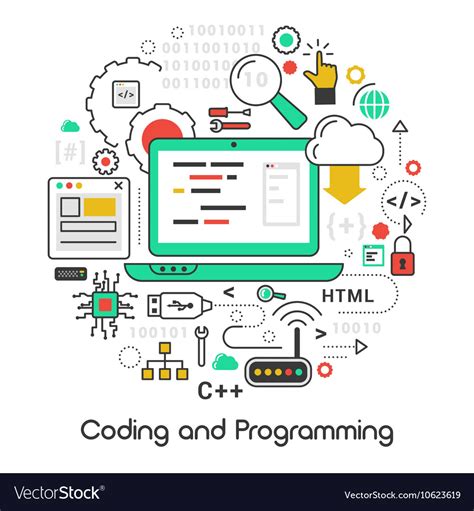 Coding And Programming Line Art Thin Icons Vector Image