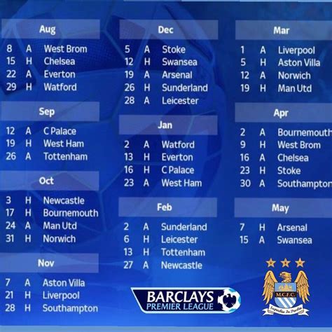 Manchester City 2015 16 Fixture List Mcfc Manchester Pl
