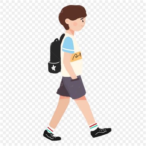 Boy Walking Clipart Hd Png Hand Drawn Cartoon Walking Boy Free Button
