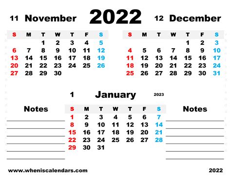 Free November December 2022 January 2023 Calendar Printable Pdf In