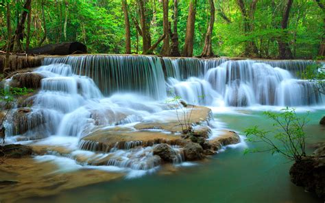 Deep In Jungle Forest Waterfall Kanchanaburi Thailand Photo Wallpaper