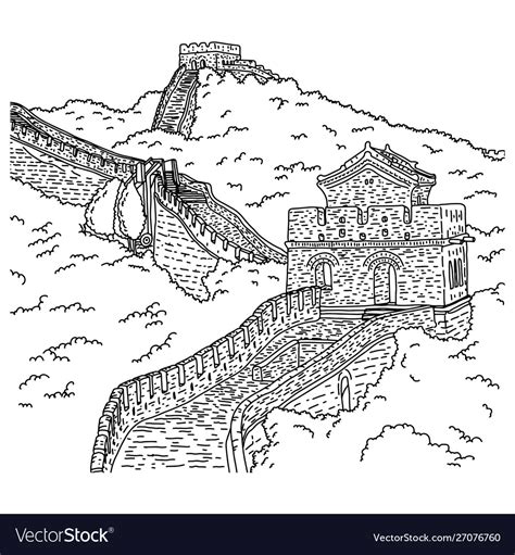 Great Wall China Sketch Doodle Royalty Free Vector Image
