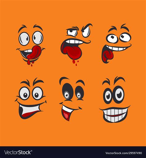 Funny Cartoon Faces With Different Expressions Vector Image