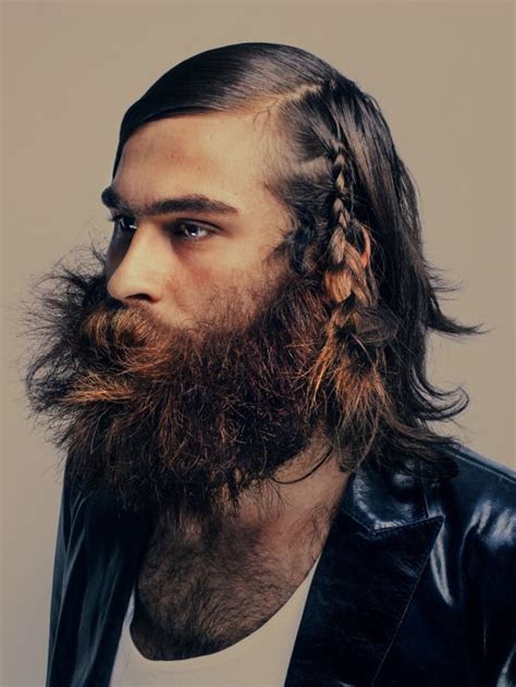 Hold the hair on the brush and heat it with the dryer to help set. beautiful full thick bushy beard mustache long hair braids ...