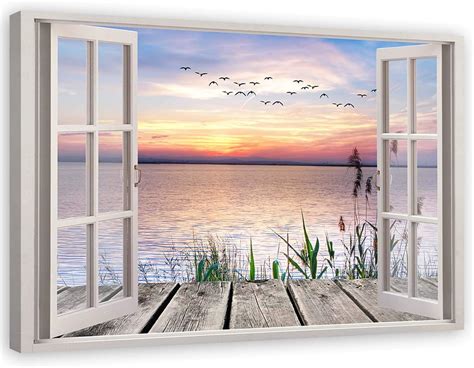 Leinwandbild Xxl Fensterblick Wandbild Kunst Landschaft Steg Strand
