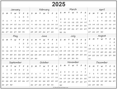 2025 Calendar Printable Printable Word Searches