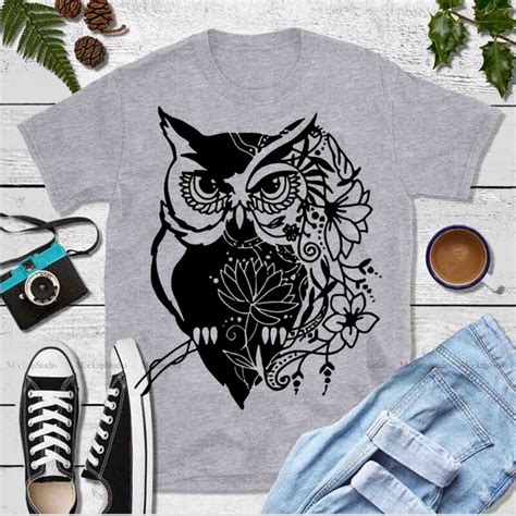 Owl Vector Owl Logo Owl Svg Floral Motifs Mixed Black And White