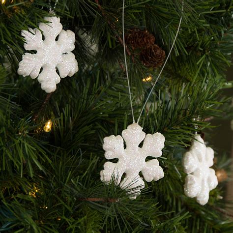 3 White Glitter Snowflakes Set Of 12 Iridescent White Xy7267l4