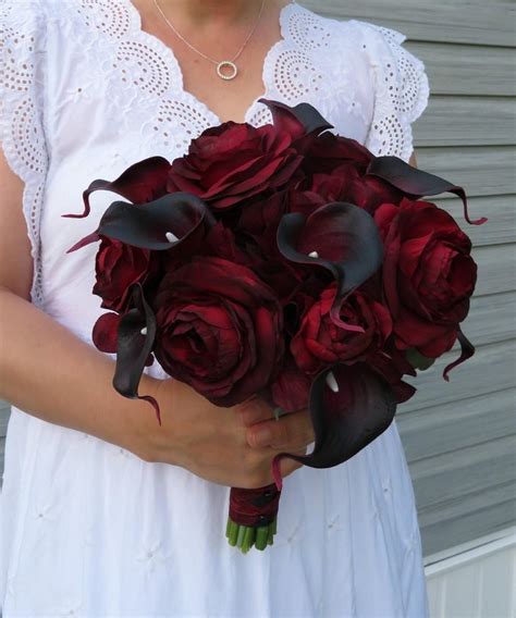 Wedding Bouquet Red Black Bridal Bouquet Real Touch Calla Lily