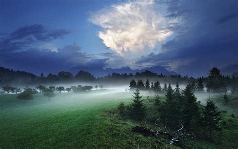 Mist Sky Evening Trees Germany Nature Landscape Clouds Mountain Spring Grass
