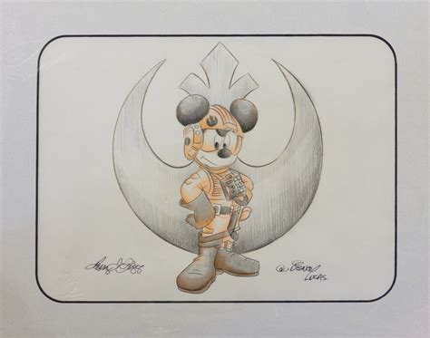 Mickey X Wing Pilot Hand Drawn Matted Sketch Disney