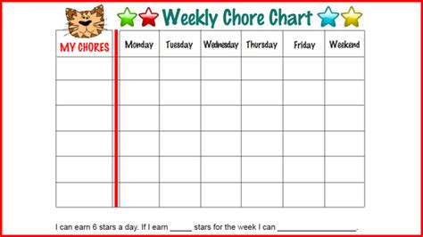 Tiger Weekly Chore Chart Fillable Acn Latitudes Free Printable Images