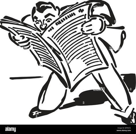 Man Reading Newspaper Retro Clipart Illustration Image Vectorielle