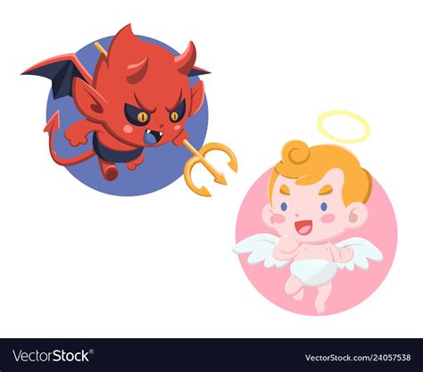 Cute Cartoon Style Little Devil And Angel Vector Image