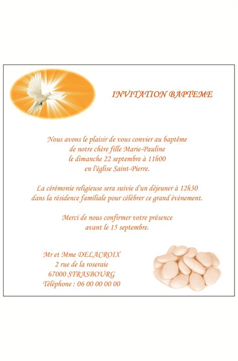 Félicitez le jeune baptisé et ses parents. Carte d'invitation baptême fille. Réf. 171 - Invitations à ...