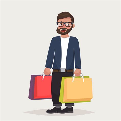 Bearded Hipster Man In Glasses Is Shopping With The Packages 445840