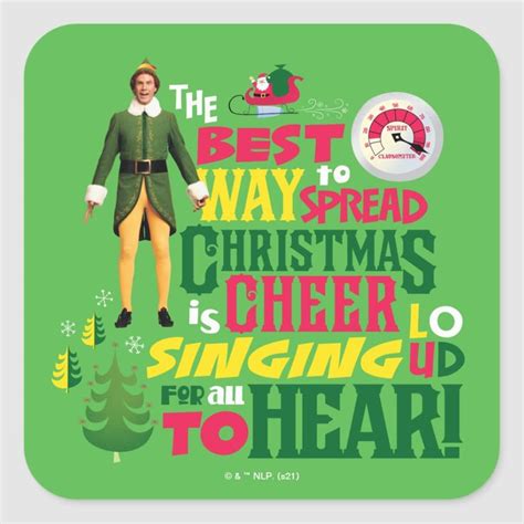 Buddy The Elf Christmas Cheer Graphic Quote Square Sticker Zazzle