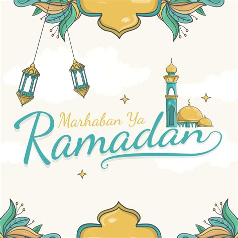 Hand Drawn Marhaban Ya Ramadan Lettering Vector Art At Vecteezy