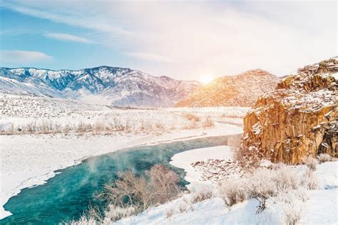 Winter Snow River In Mountains Snow Winter Mountain River Valley