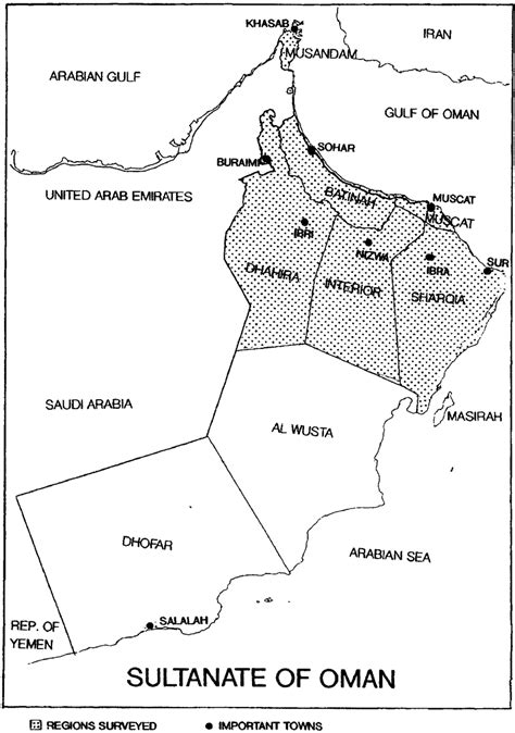 Map Of Sultanate Of Oman Showing Areas In Which Samples Were Taken