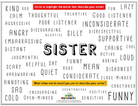 What Words Would You Use To Describe Your Sister Help Kids Explore