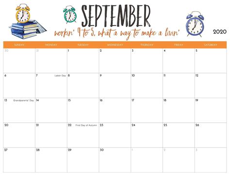 2020 September Calendar With Holidays Calendar Printables September