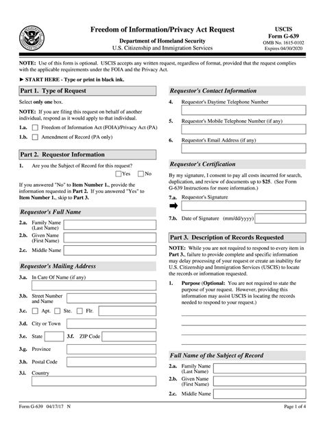 Uscis G 639 2017 2019 Fillable Online Sample To Print In Pdf