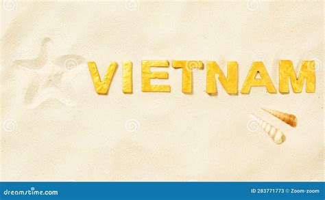 Vietnam Text By Golden Letters In White Sand Stock Image Image Of