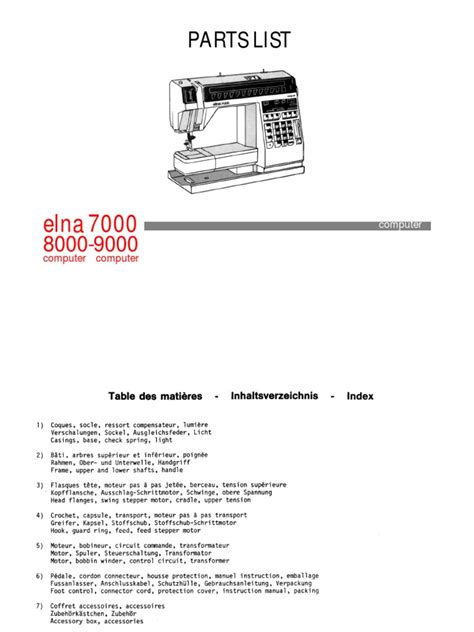 Parts List Elna 7000