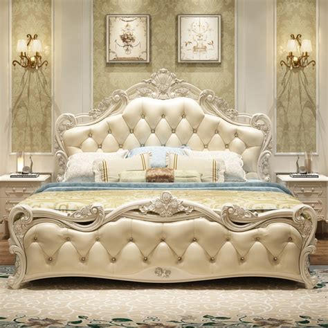 Vintage Royal Style Princess Bed Genuine Leather Bed In Bedroom Sets